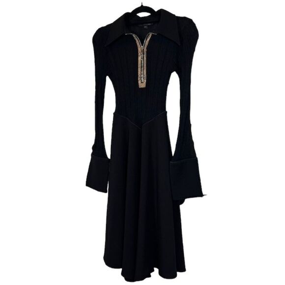 Ellery Calabasas Zip Front Snake Panel Black Dress Full Skirt Size 2 - Picture 2 of 16